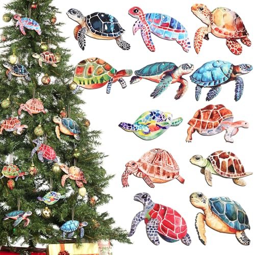 Thyle 24 Pcs Christmas Turtle Ornaments Bulk Coastal Wood...