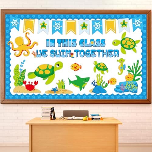 QOUBAI Sea Turtle Bulletin Board Set Ocean Themed Classroom...