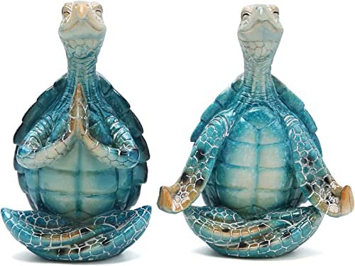 BWTRQ 2Pcs Sea Turtle Meditating Yoga Statues Zen Resin...