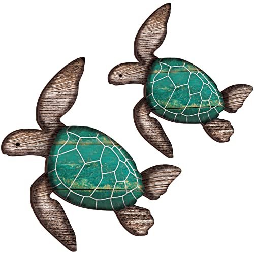 Roowest 2 Sizes Wooden Sea Turtle Wall Decor Green