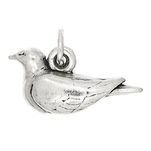 LGU Sterling Silver Oxidized 3D Turtle Dove Bird Charm