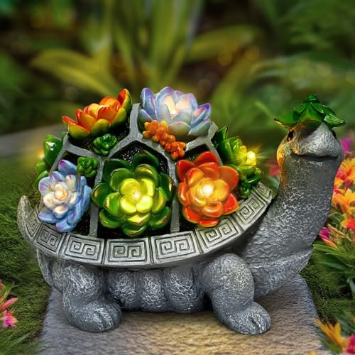 11.1 Inch Large Solar Garden Decor Turtle Statues Lights,...