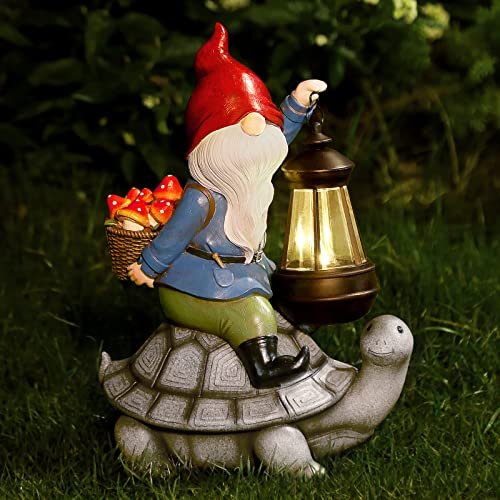 Panven Gnome and Turtle Garden Decor, Large Outdoor Solar...