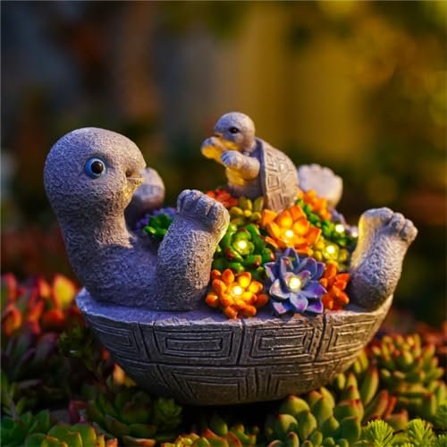 Pohabery Solar Turtle Figurines Garden Decor, Cute LED...