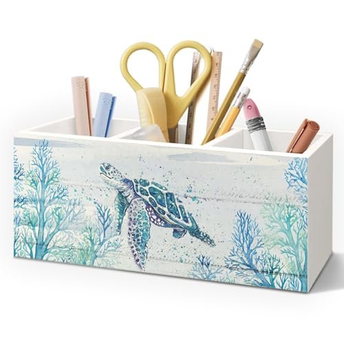 AQYIP Sea Turtle Coastal Pen Holder for Home Office Desk