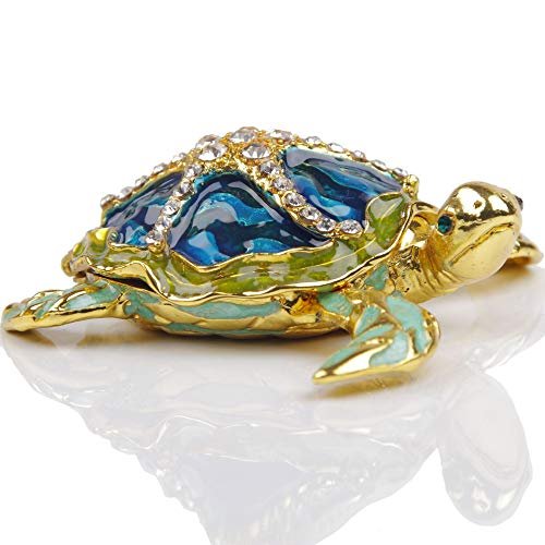SEVENBEES Sea Turtle Figurine Hinged Trinket Box with Sea...
