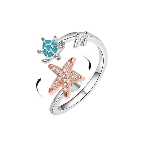 Starfish Turtle Fidget Anxiety Open Rings for Women...