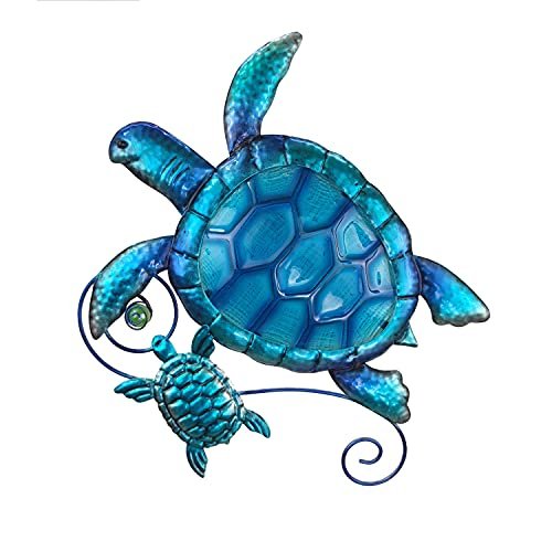 JOYBee Metal Sea Turtle Wall Art Decor with Stained Glass