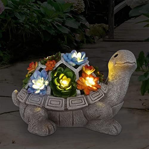 Nacome Solar Garden Outdoor Statues Turtle with Succulent...