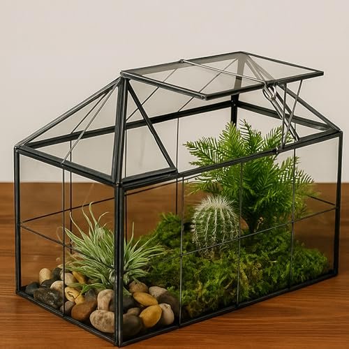 HighFree Geometric Terrarium Planter with Swing Lid, House...