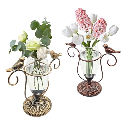 POXOHO 2 Pack Desktop Plant Terrarium,Bird Art Glass...