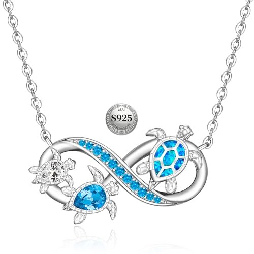 Fenthring Turtle Necklace for Women Mom Sterling Silver...