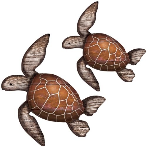 Roowest 2 Sizes Wooden Sea Turtle Wall Art Decor