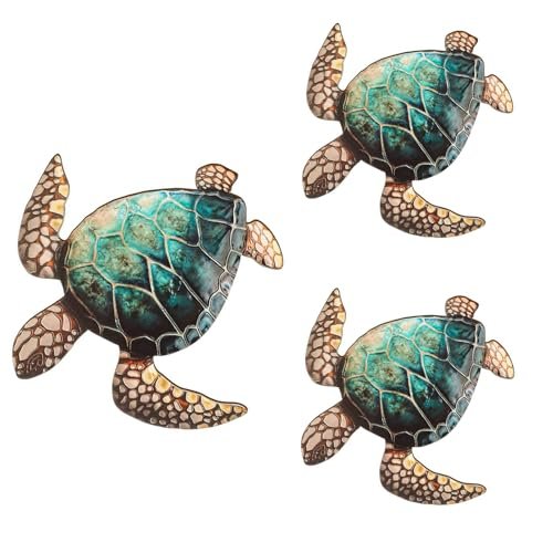 fenghangeng 3 Pcs Bathroom Turtle Wall Art Coastal Wooden...
