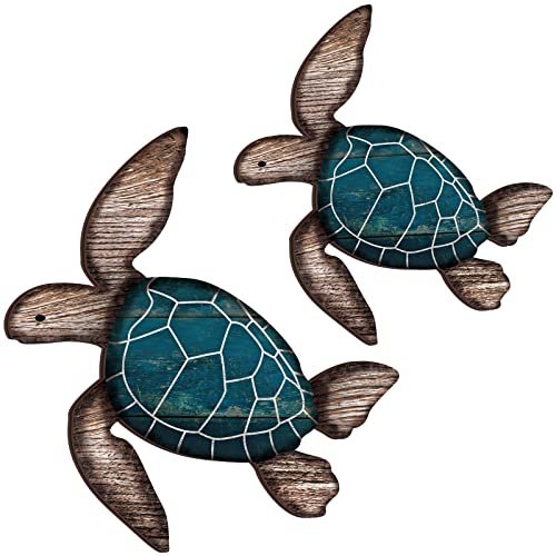 Roowest 2 Sizes Wooden Sea Turtle Wall Art Decor