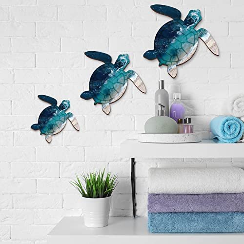 Bucherry 3 Sizes Wooden Sea Turtle Wall Decor Dark Blue